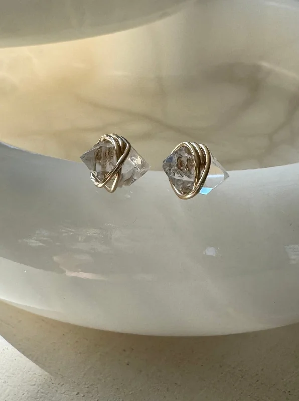 Simple rose gold swirl earrings -Attune Herkimer Diamond Studs