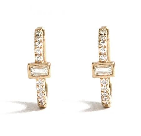 Vintage-style agate earrings for women -Ying Chi Diamond Baguette Huggies