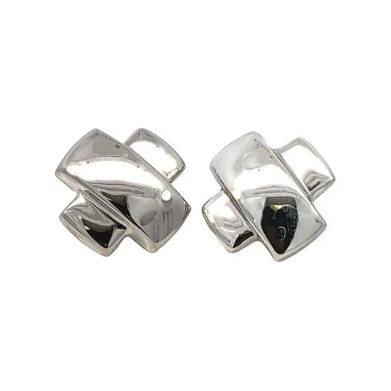 Ladies bold silver arc earrings -Estate Sterling Silver Large Puffy Cross Stud Earrings