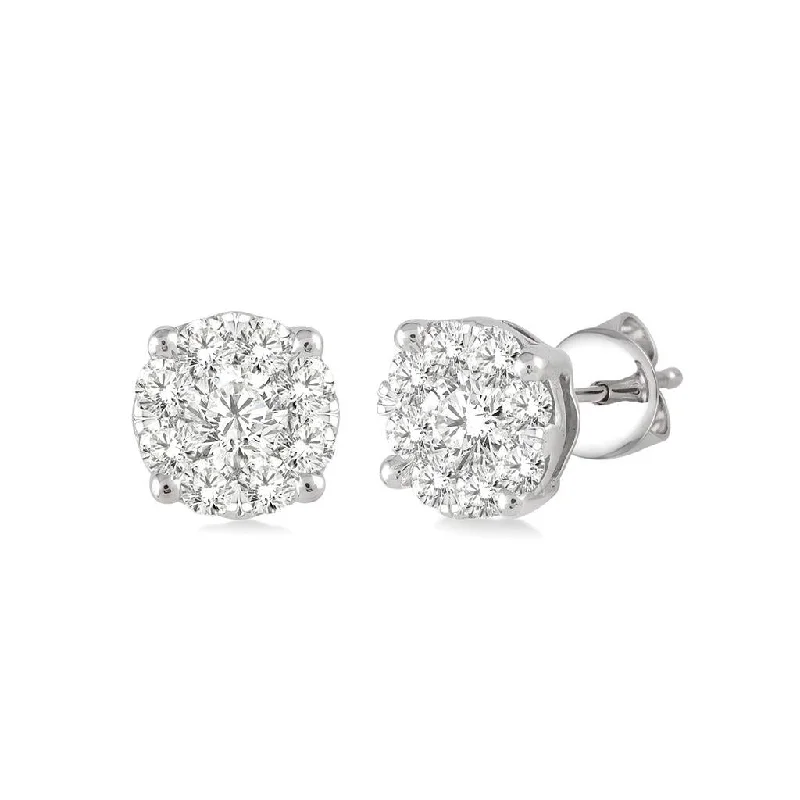 Ladies elegant topaz stud earrings -14K White Gold ‘Lovebright’ Diamond Cluster Earrings