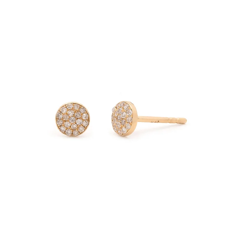 Ladies minimalist pearl arc earrings -Diamond Pavé Disc Studs | 14k Gold & Diamond