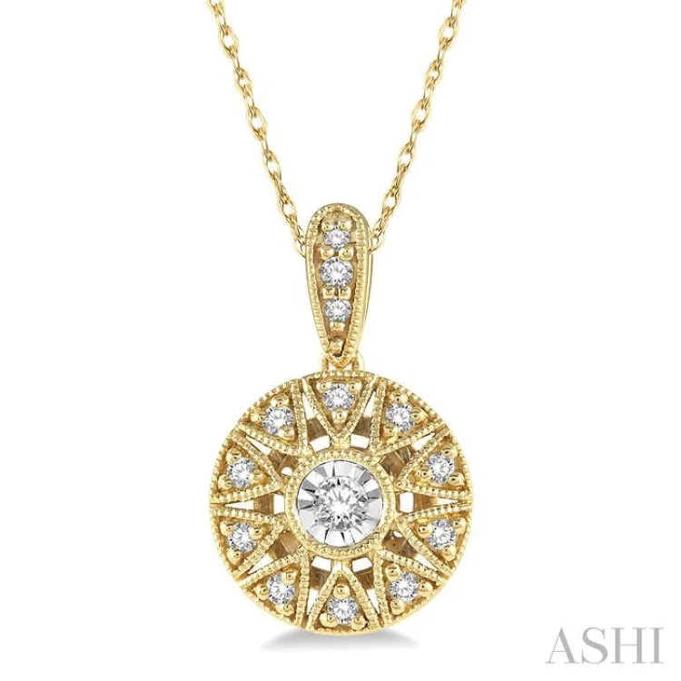 Ladies bold rose gold statement necklaces -1/8 Ctw Lattice Medallion Round Cut Diamond Pendant With Chain in 10K Yellow Gold