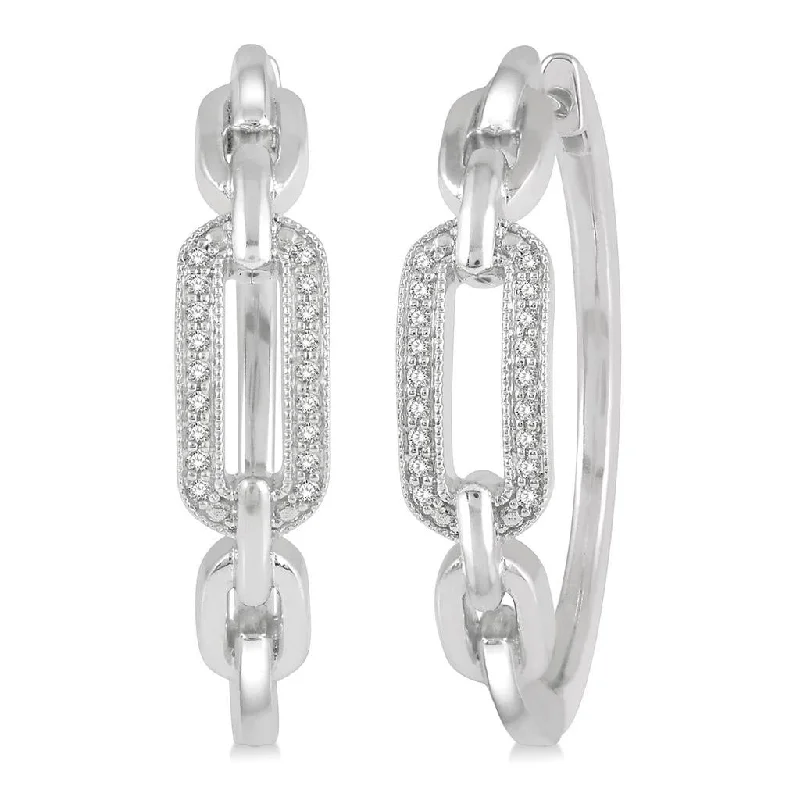 Ladies shimmering quartz hoop earrings -Sterling Silver Paperclip Diamond Hoop Earrings