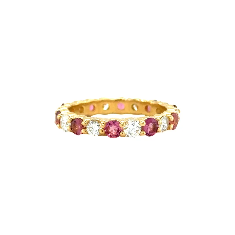 Ladies curved gold engagement rings -Diamond and Pink Sapphire Band