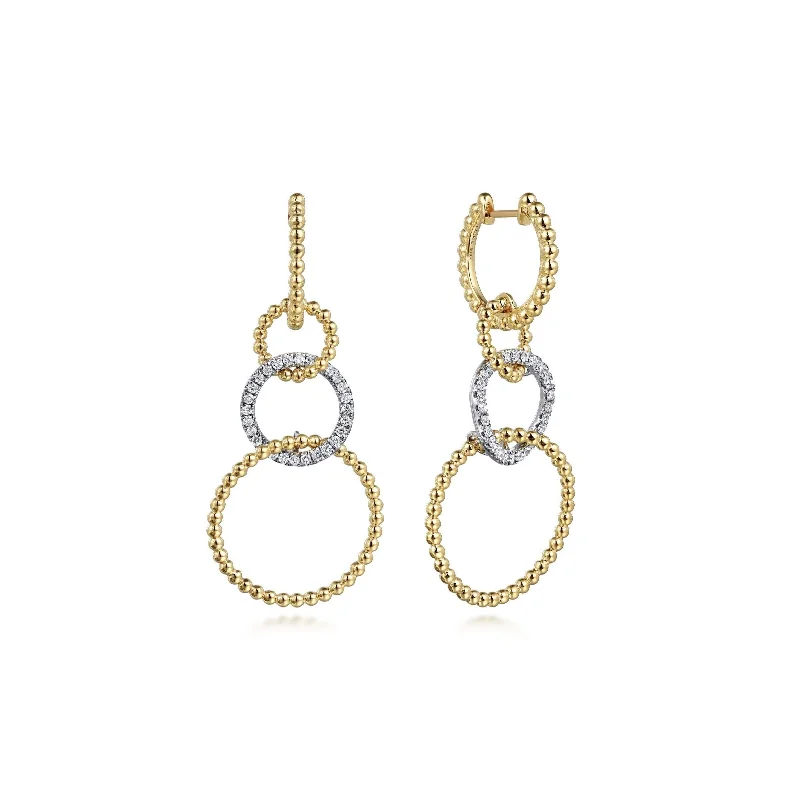 Ladies shimmering onyx hoop earrings -Gabriel & Co. Two-Tone 'Bujukan' Interlocking Circle Drop Earrings