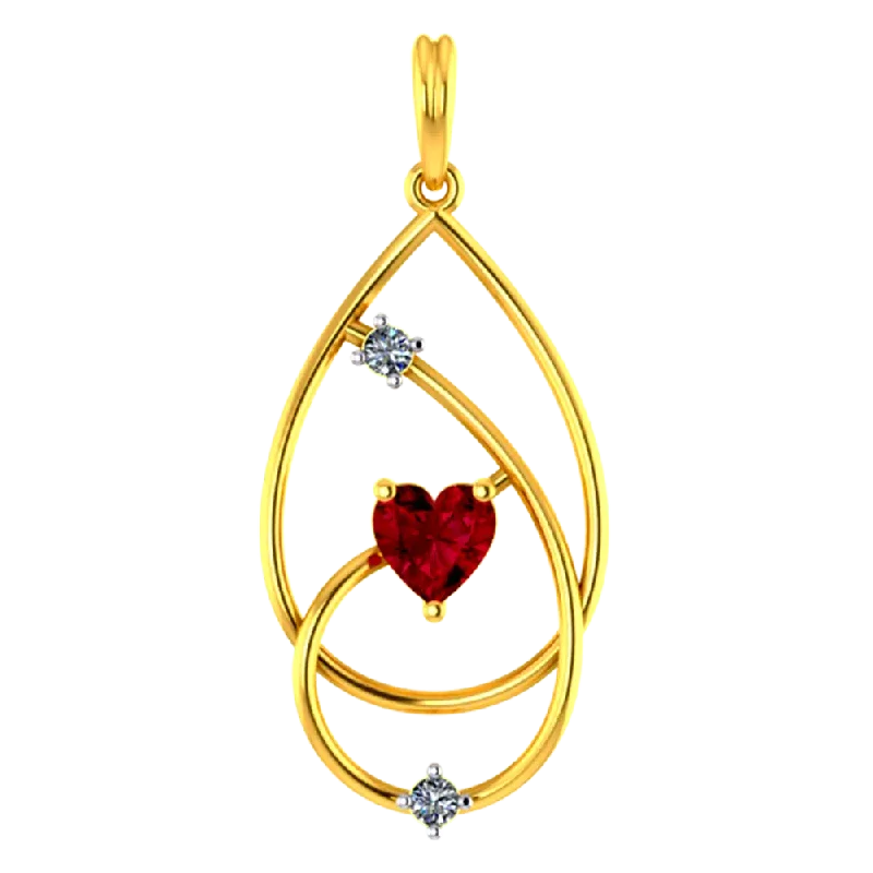 Ladies sparkling sapphire pendant necklaces -American Diamond Studded Oval Shaped 14k Gold Pendant With A Mini Heart