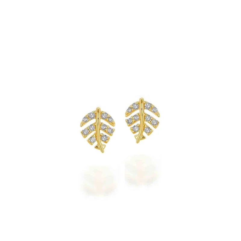 Ladies delicate sapphire vine earrings -Rachel Reid Diamond Palm Leaf Stud Earring