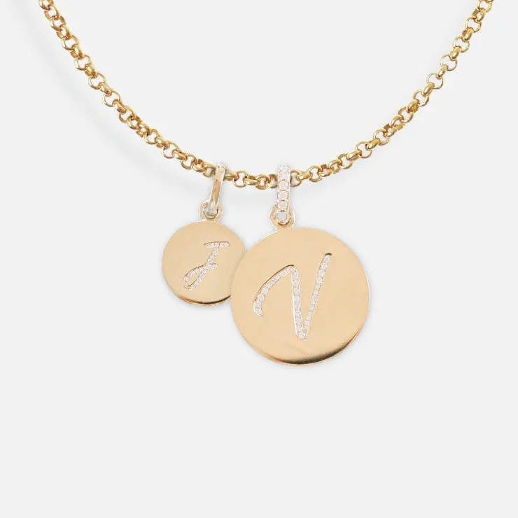 Bold statement gold necklaces for women -14K Gold Pavé Diamond Initial Medallion Necklace