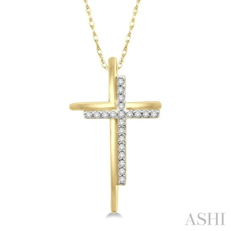 Ladies sparkling onyx pendant necklaces -1/10 Ctw Double Cross Round Cut Diamond Pendant With Link Chain in 10K Yellow Gold