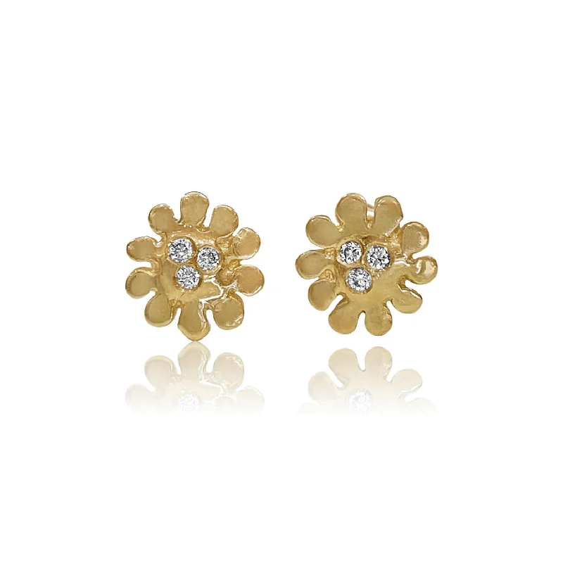 Ladies floral gold drop earrings -Wildflower Diamond Dotted Studs (Pair)