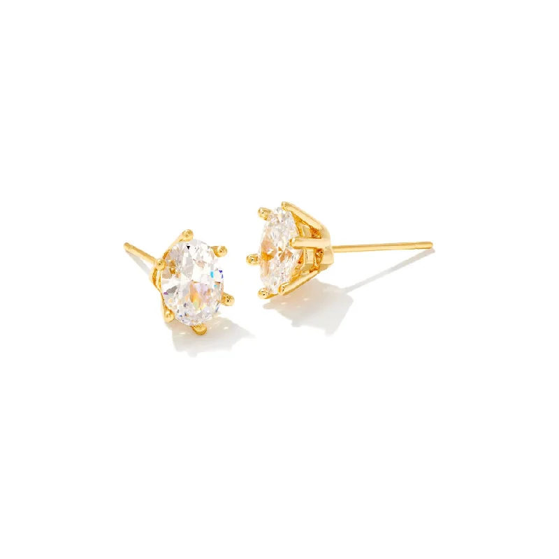 Classic gold arch earrings for women -Kendra Scott Gold Cailin Studs in White CZ