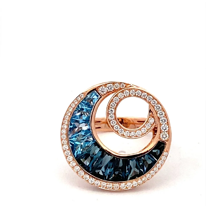 Ladies delicate floral twist engagement rings -14K Rose Gold 3.56ctw Blue Topaz & Diamond Malibu Wave Ring by Bellarri