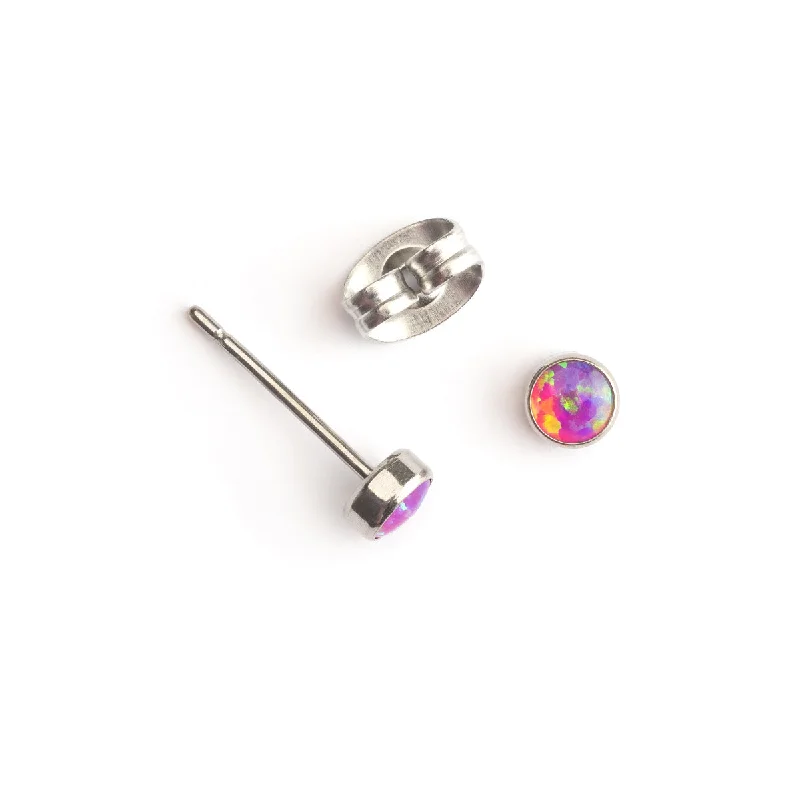 Ladies delicate sapphire vine earrings -Pink Opal Titanium Stud Earrings