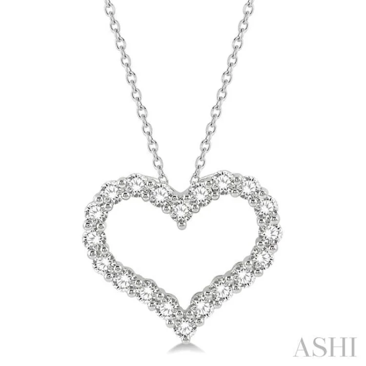 Modern diamond floral necklaces for ladies -2 ctw Heart Shape Round Cut Diamond Pendant With Chain in 14K White Gold