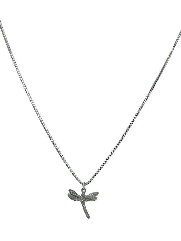 Ladies bold diamond tassel necklaces -The Glitter DragonFly Silver Necklace