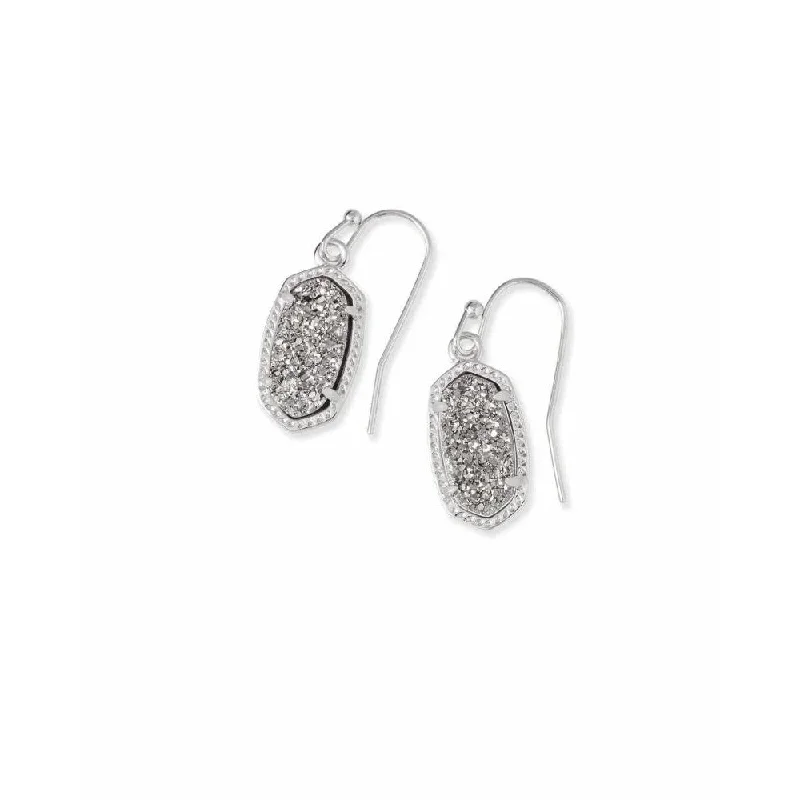 Ladies unique vine stud earrings -Kendra Scott Lee Rhodium Drop Earrings In Platinum Drusy