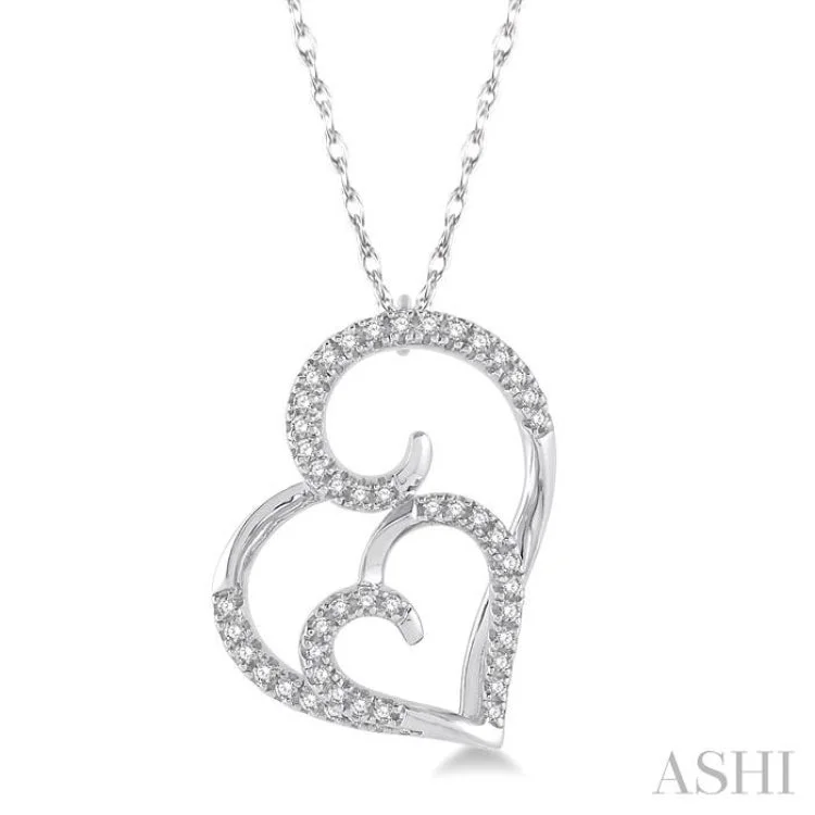 Elegant silver chain necklaces for women -1/6 Ctw Double Heart Round Cut Diamond Pendant With Link Chain in 10K White Gold