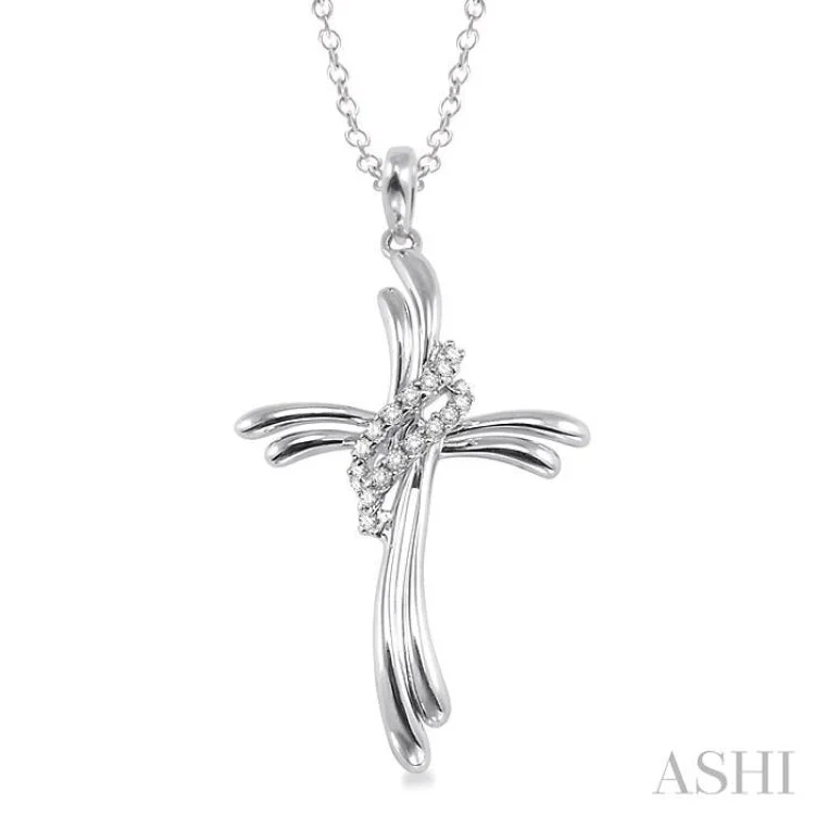 Ladies intricate filigree necklaces -1/20 Ctw Single Cut Diamond Cross Pendant in Sterling Silver with Chain