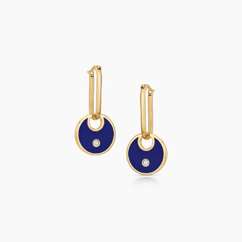 Ladies chunky silver hoop earrings -Odette Blue Enamel Hoop Earrings