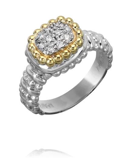 Ladies minimalist silver petal engagement rings -Sterling Silver & 14K Yellow Gold 0.10ctw Diamond Cluster Ring