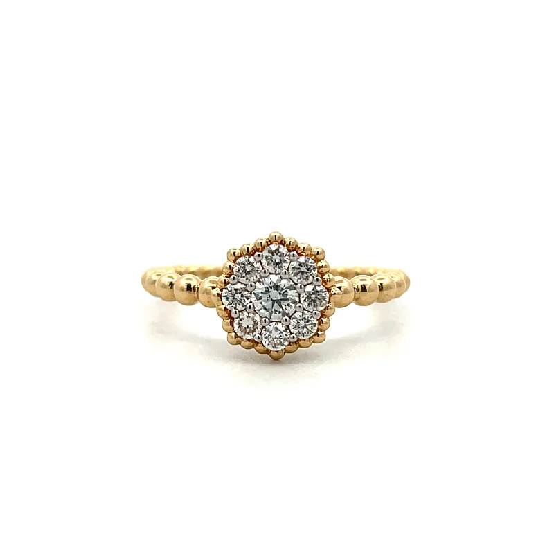 Ladies vintage quartz engagement rings -14K Yellow Gold 0.44ctw Diamond Star Cluster Ring