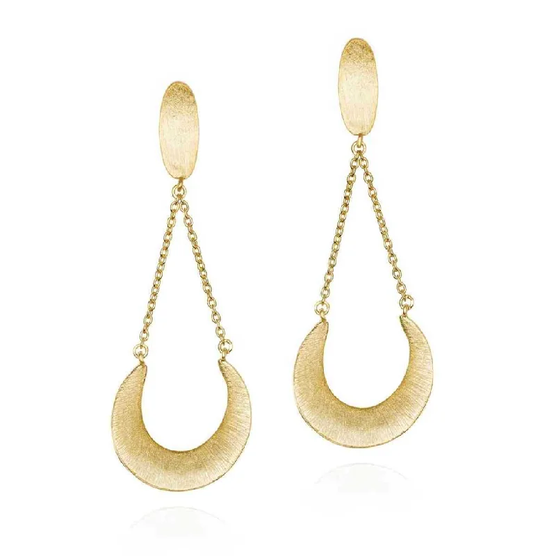 Ladies retro jade earrings -18K Yellow Gold Vermeil Crescent Moon Dangle Earrings