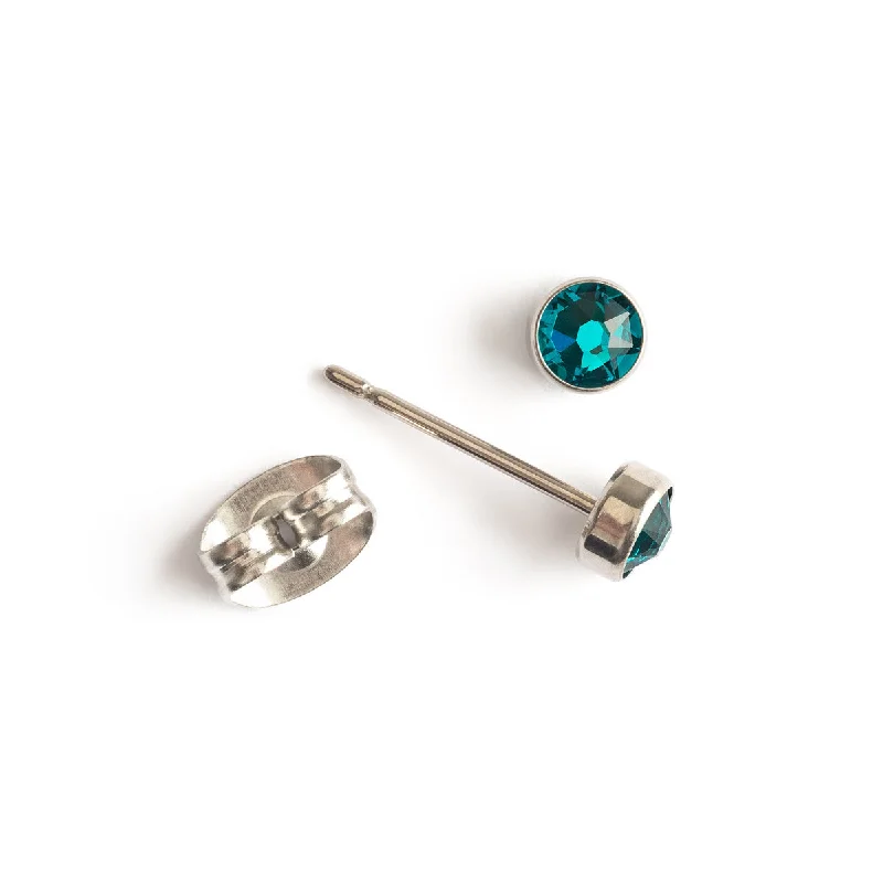 Ladies minimalist pearl arc earrings -Turquoise Bezel Titanium Stud Earrings