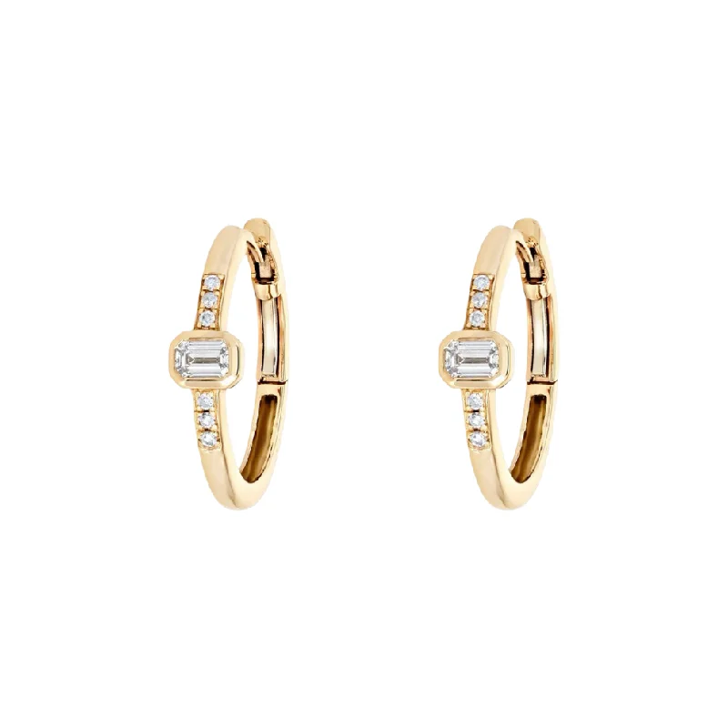 Elegant diamond arc earrings -Yellow Gold Emerald Cut Diamond Huggies