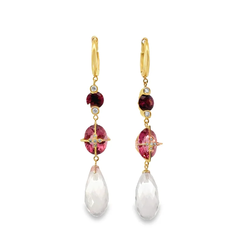 Trendy boho quartz earrings -Pink Gemstone Drop Earrings