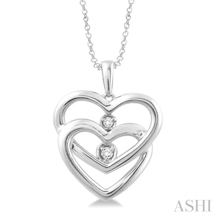 Ladies emerald drop necklaces -1/20 Ctw Round Cut Diamond Heart Pendant in Sterling Silver with Chain