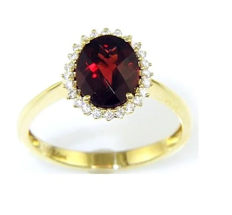 Ladies unique vine engagement rings -14K Yellow Gold 2.21ctw Oval Garnet & Diamond Halo Ring by Bellarri