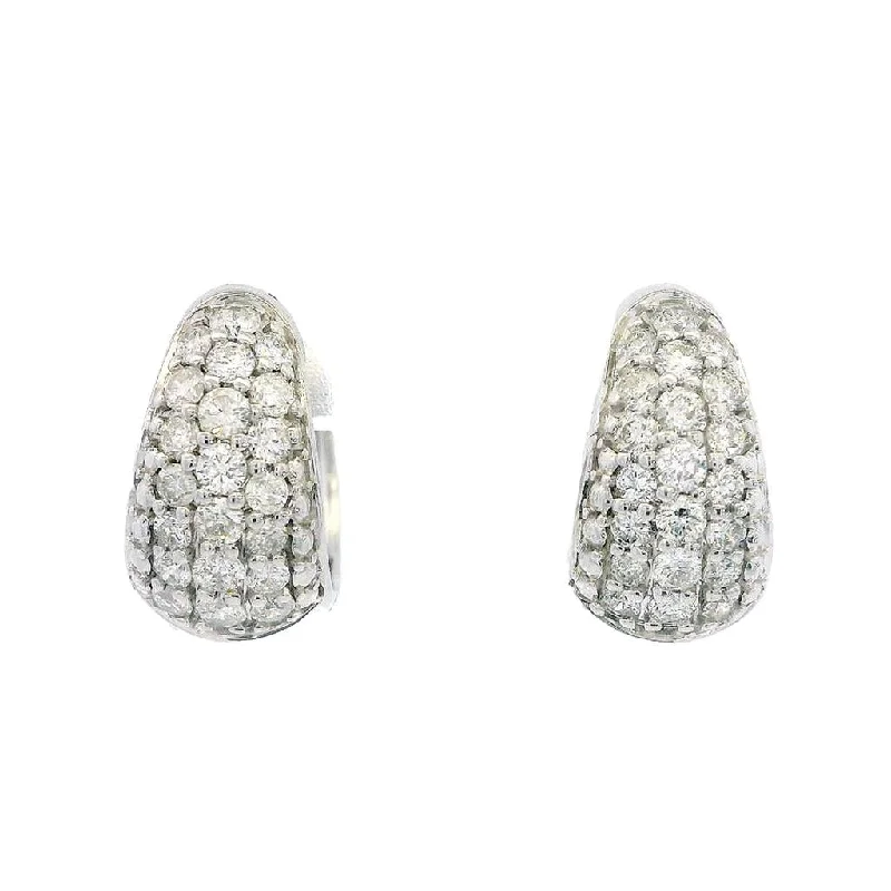 Vintage-style agate earrings for women -14K White Gold Huggie Diamond Pavé Earring