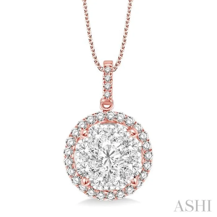 Modern diamond floral necklaces for ladies -2 Ctw Lovebright Round Cut Diamond Pendant in 14K Rose and White Gold with Chain