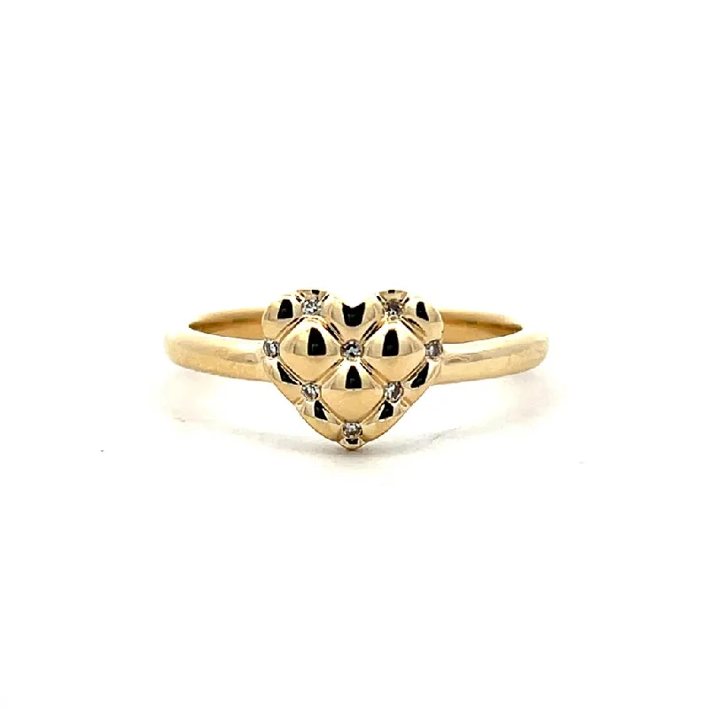 Ladies minimalist silver petal engagement rings -10K Yellow Gold 0.03ctw Quilted Diamond Heart Ring