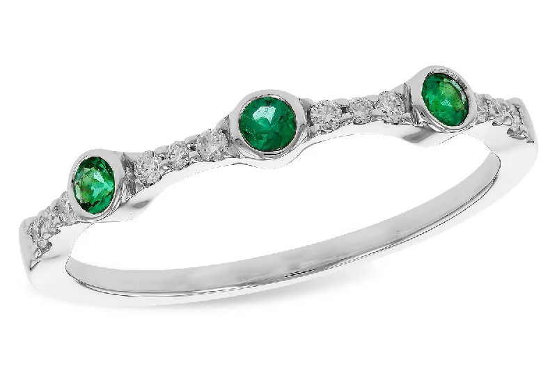 Elegant silver spiral engagement rings for women -14K White Gold 0.20ctw Emerald & Diamond Station Ring by Allison Kaufman