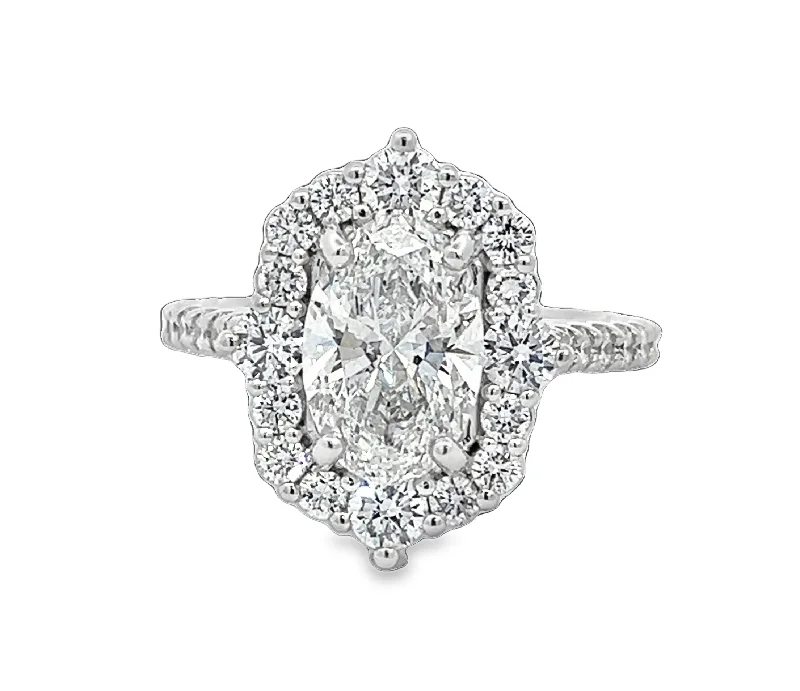 Ladies unique vine engagement rings -LAB GROWN OVAL & ROUND DIAMONDS 3.52ctw ANTIQUE HALO RING