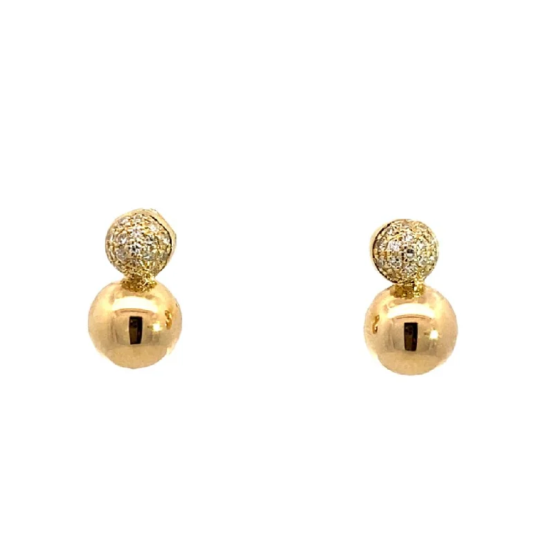 Trendy silver petal drop earrings -14K Yellow Gold Diamond Ball Drop Earrings