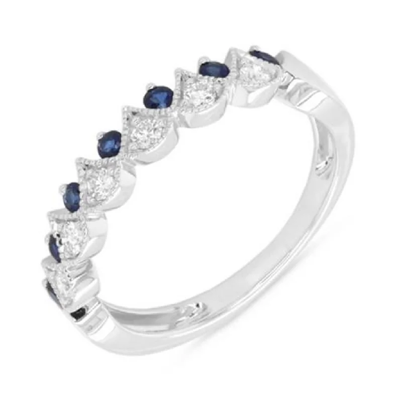 Ladies ruby oval engagement rings -14K White Gold 0.41ctw Blue Sapphire & Diamond Multi Row Ring