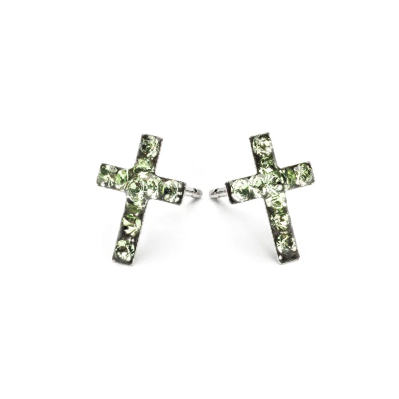 Modern diamond vine earrings -Cross August Birthstone Earrings