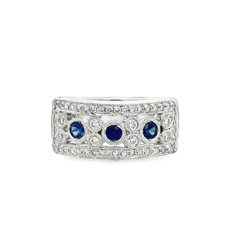 Vintage crystal arch engagement rings -Sapphire and Diamond Band in White Gold Size 5.25