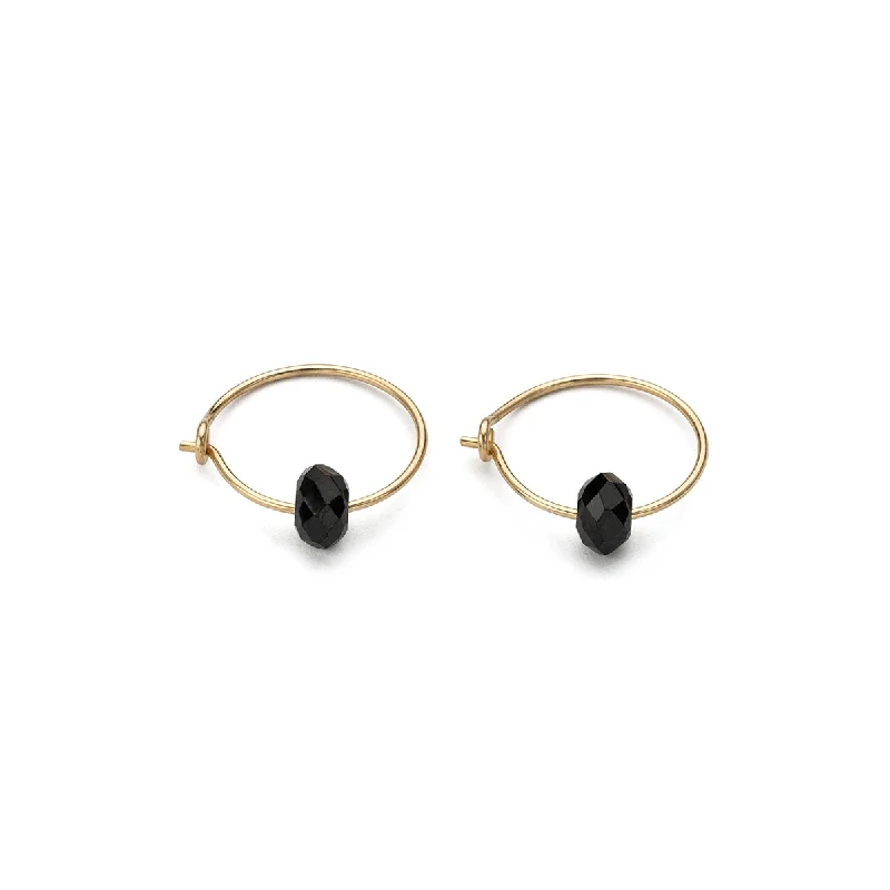 Classic pearl spiral earrings for women -14k Yellow Gold Black Charm Hoop Earrings