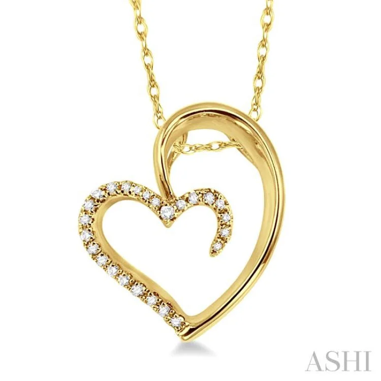 Ladies sparkling ruby pendant necklaces -1/10 Ctw Round Cut Diamond Heart Shape Pendant in 14K Yellow Gold with Chain