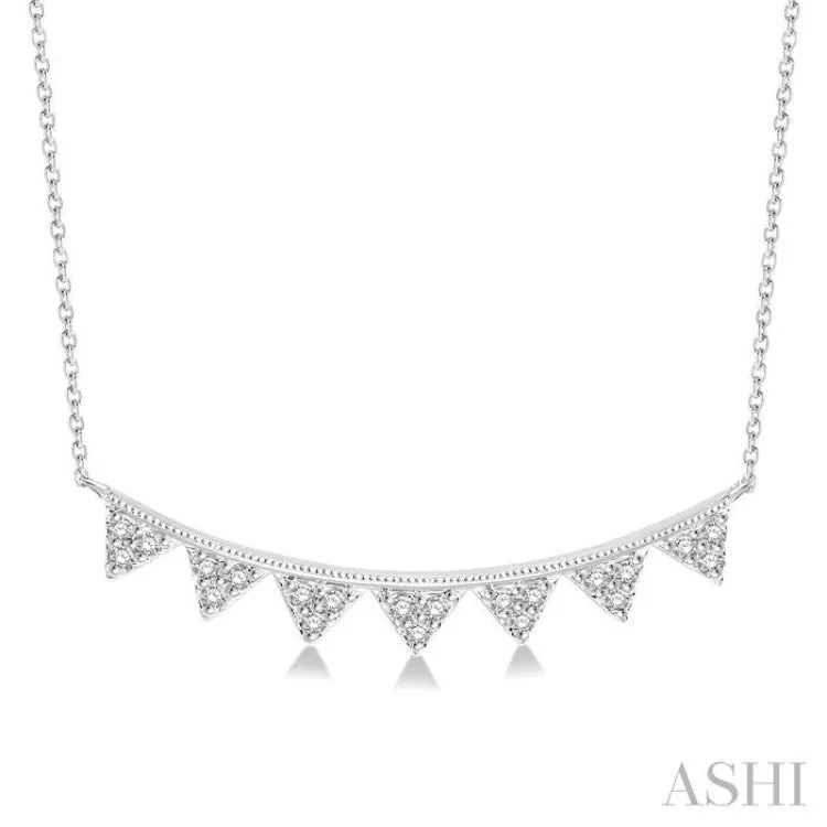 Modern platinum choker necklaces -1/10 Ctw Chevron Round Cut Diamond Geometric Pendant With Link Chain in 10K White Gold