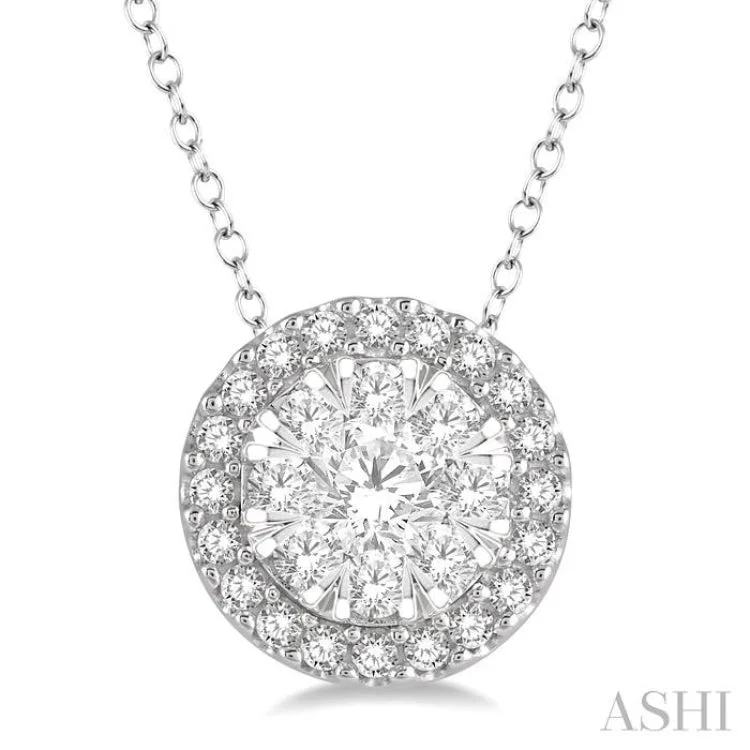 Ladies unique geometric pendant necklaces -1/3 Ctw Lovebright Round Cut Diamond Pendant in 14K White Gold