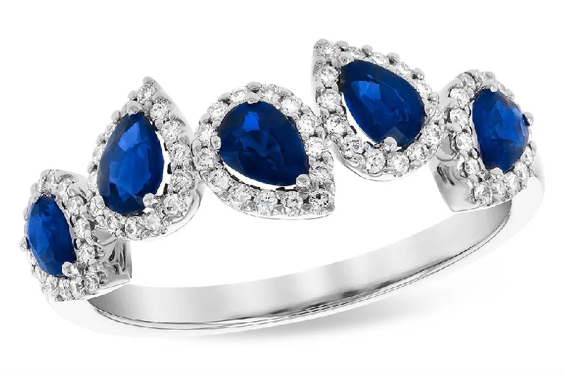 Ladies ornate filigree engagement rings -14K White Gold 1.19ctw Pear Shaped Blue Sapphire & Diamond Halo Ring by Allison Kaufman