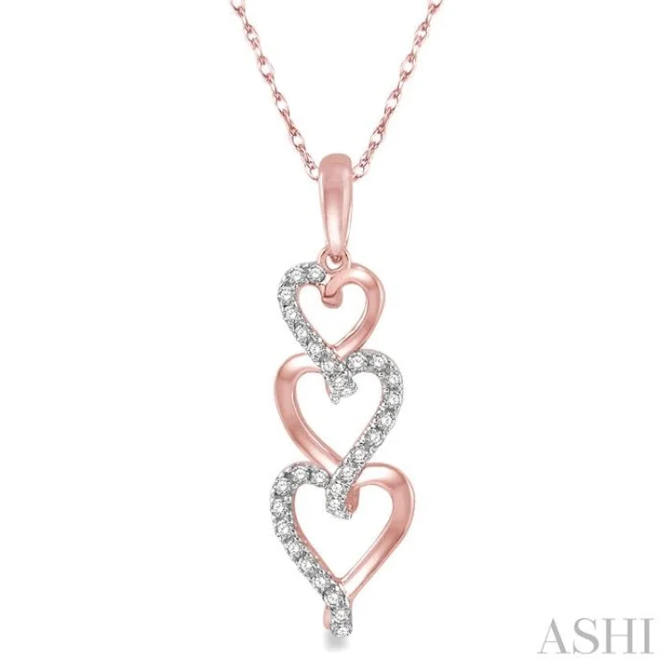 Boho-inspired turquoise necklaces for women -1/8 Ctw Ascending Interlocked Heart Round Cut Diamond Pendant With Link Chain in 10K Rose Gold