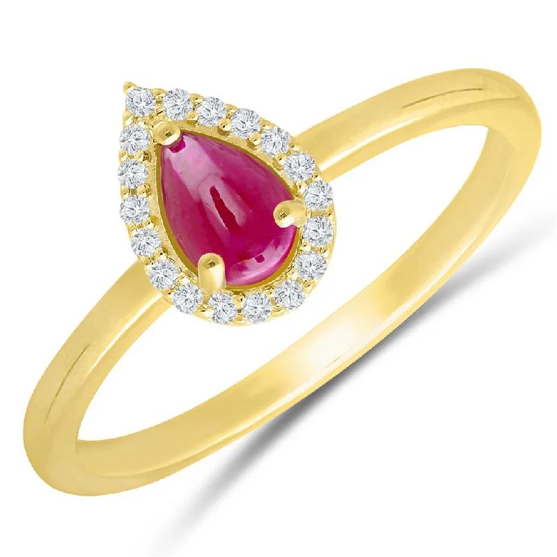 Modern platinum twist engagement rings -14K Yellow Gold 0.75ctw Pear Ruby & Diamond Halo Ring