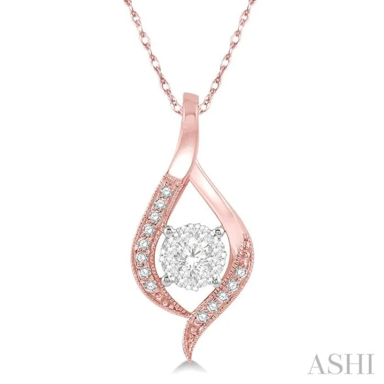 Ladies sparkling sapphire pendant necklaces -1/5 Ctw Curved Lovebright Round Cut Diamond Pendant in 14K Rose and White Gold with chain