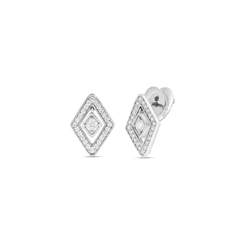 Ladies unique crescent drop earrings -Roberto Coin 18K White Gold Diamond Diamante Stud Earrings