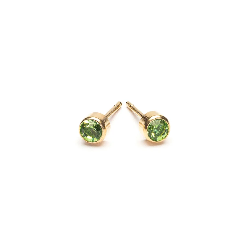 Ladies bold vine hoop earrings -August Birthstone Bezel Gold Stud Earrings